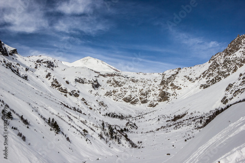 view of the winter mountains from the slopes of Elbrus