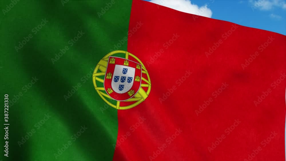 Portugal flag waving in the wind, blue sky background. 4K Portugal flag waving in the wind, blue sky background. 4K
