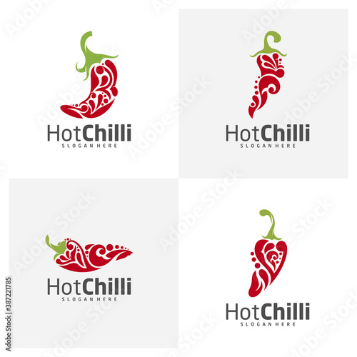 Set of Chili logo design vector template, Red Chili Illustration, Symbol Icon