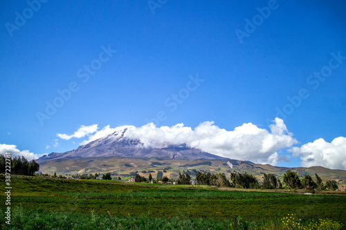 panorama view of the mighty volcano chimborazo in ecuador