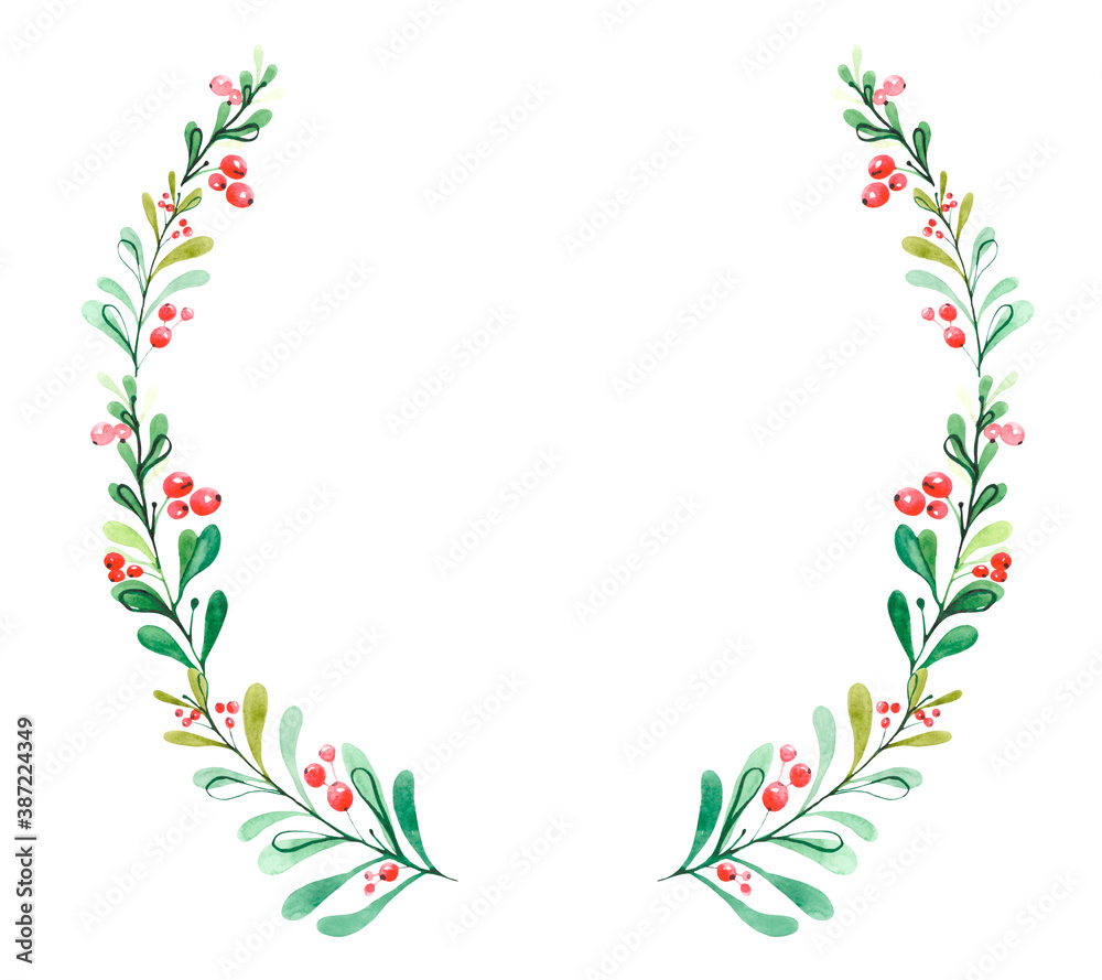 Watercolor frame of green plant shoots with red berries on a white background. Bright pattern for decoration of postcards, invitations, banners and business cards.
Watercolor frame of green plant shoots with red berries on a white background. Bright pattern for decoration of postcards, invitations, banners and business cards.