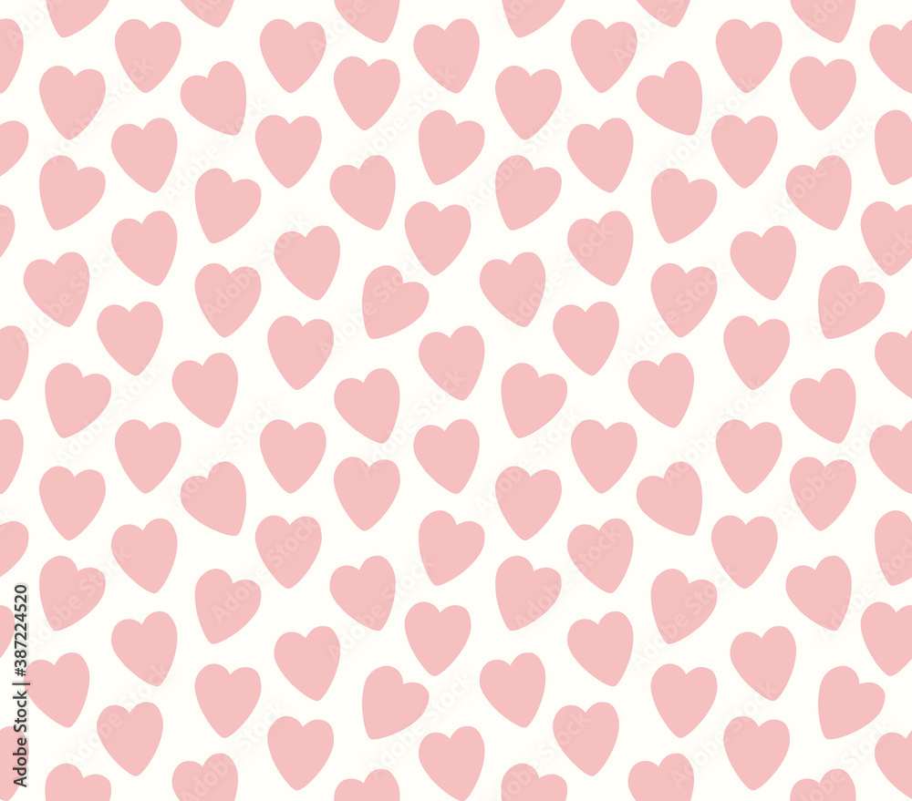 Seamless pattern of pink hearts background elements. Hand-drawn illustration for valentine's day. Colorful background texture for textile, fabric, paper. 