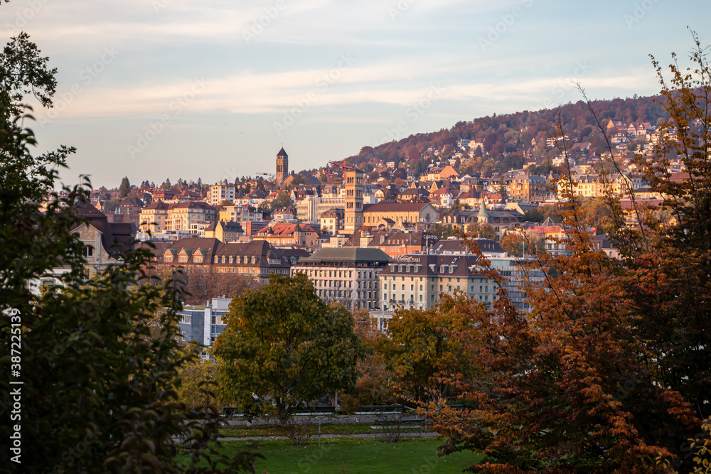 Zurich view in the Autumn seen from Lindenhof Switzerland