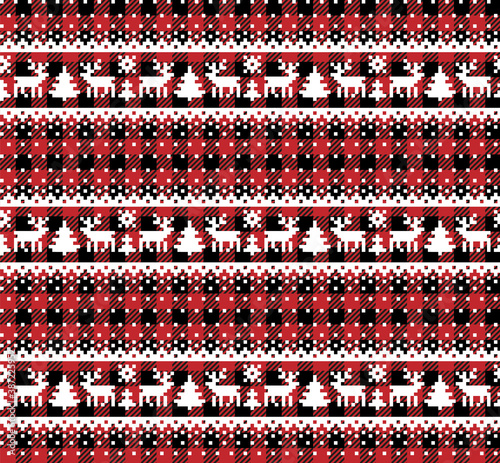 Christmas and New Year pattern at Buffalo Plaid. Festive background for design and print