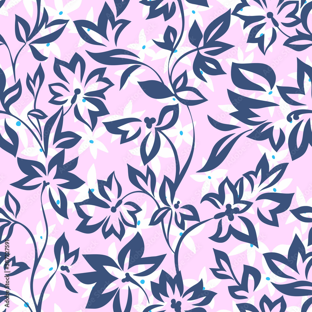 Delicate floral ornament. Simple abstract garden flowers silhouettes. Flat design. Nature motif. Botanical seamless pattern. Good for textile and fabric. Delicate floral ornament. Simple abstract garden flowers silhouettes. Flat design. Nature motif. Botanical seamless pattern. Good for textile and fabric.