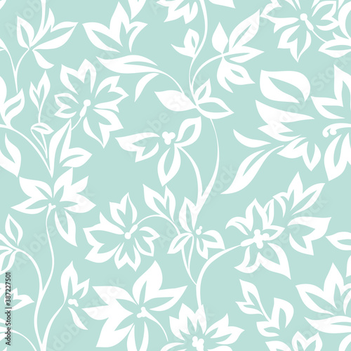 Delicate floral ornament. Simple abstract garden flowers silhouettes. Flat design. Nature motif. Botanical seamless pattern. Good for textile and fabric.