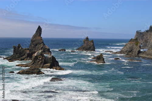 Hiking and camping in the enchanting forest around Shi Shi Beach on the Olympic Peninsula of Washington State, USA