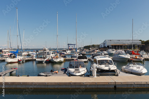 Tallinn, Estonia - JULY 19, 2018: Yachts in new maritime recreation center Haven Kakumae Marina.