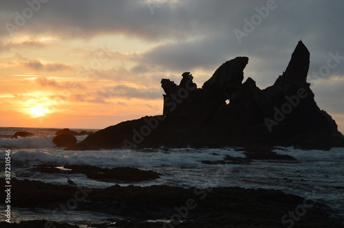 Sunset camping at the Shi Shi Beach in the Olympic National Park in the Pacific Northwest of Washington State, USA