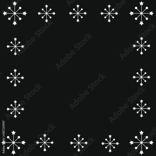 christmas background with snowflakes. Background for a Christmas card. Black background with white snowflakes. Christmas card.