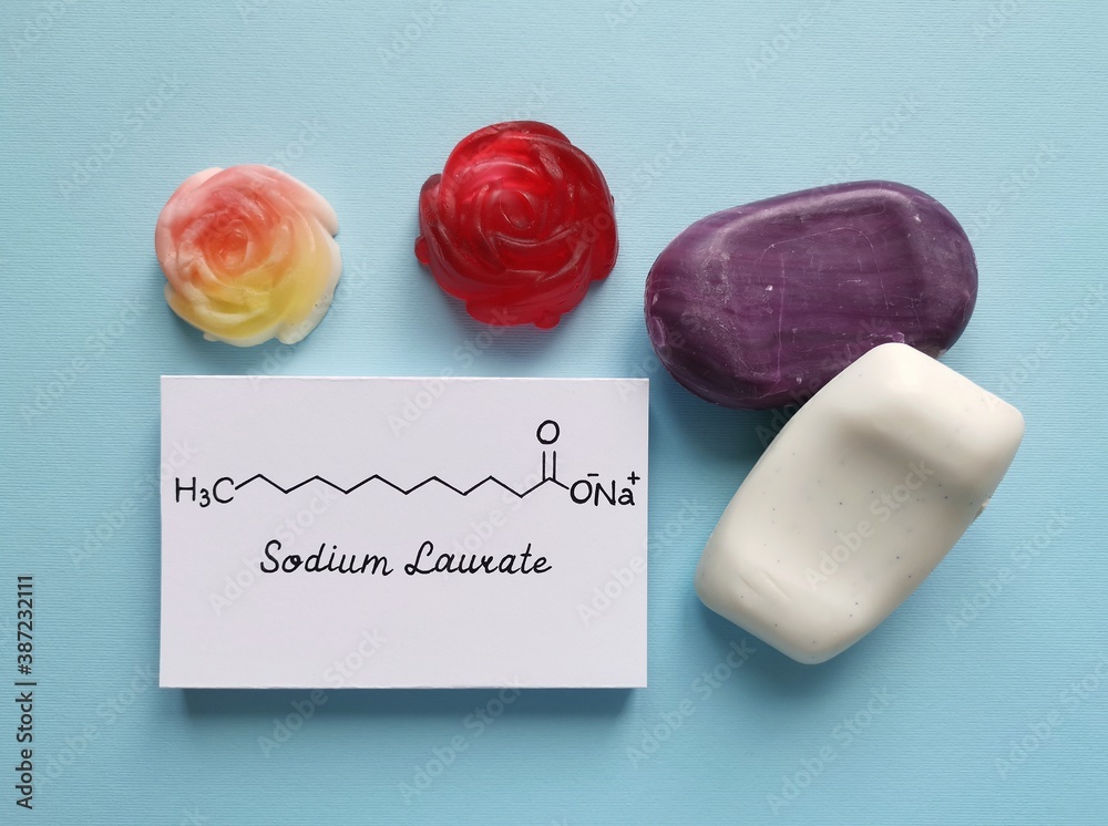 Structural chemical formula of sodium laurate molecule with soaps