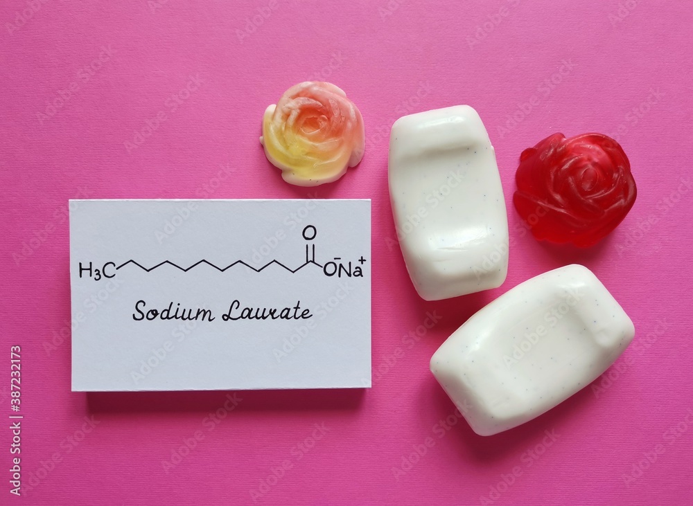 Structural chemical formula of sodium laurate molecule with soaps. Sodium laurate (or