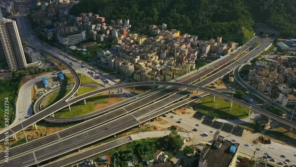 sunny day zhuhai city square traffic road junction aerial top view 4k china sunny day zhuhai city square traffic road junction aerial top view 4k china
