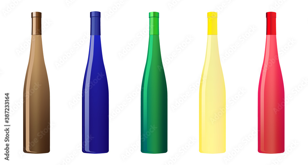 Colorful Elegant Wine bottle set isolated on white background Colorful Elegant Wine bottle set isolated on white background