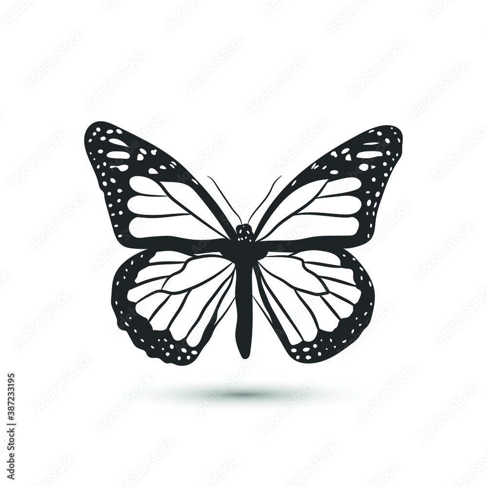 Vector butterfly icon/ Black and white butterfly symbol for design ...