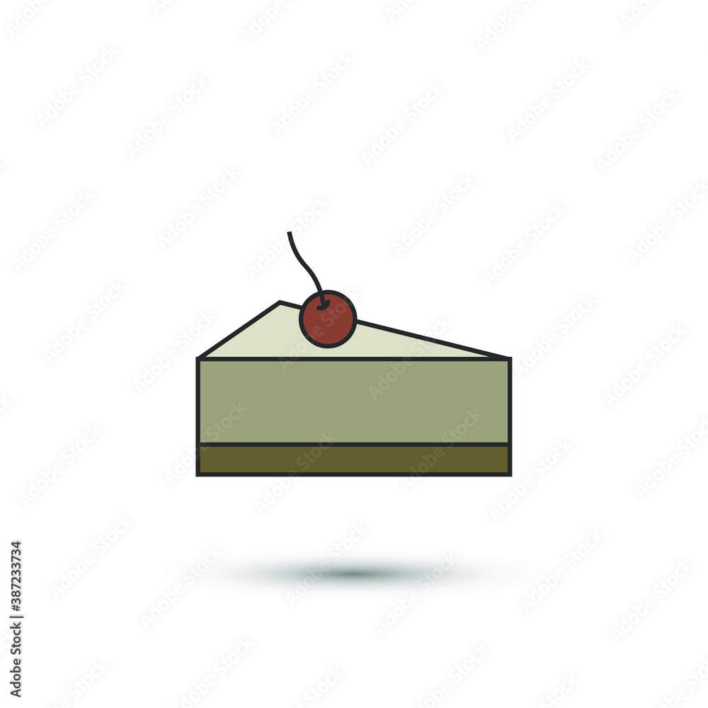 Cheesecake icon with cherry in flat style. Vector dessert symbol for ...