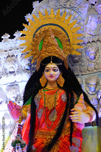 Durga Puja Festival image and High Res background image. Sculpture of Lakhsmi.
