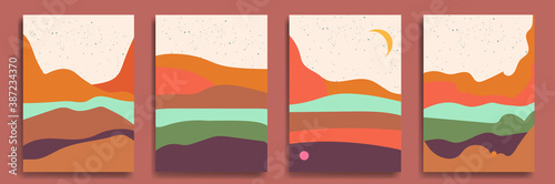 Abstract background landscape desert, mountains. Set of modern art print templates for flyers, cards, brochures, posters. Nature backgrounds for your social networks.