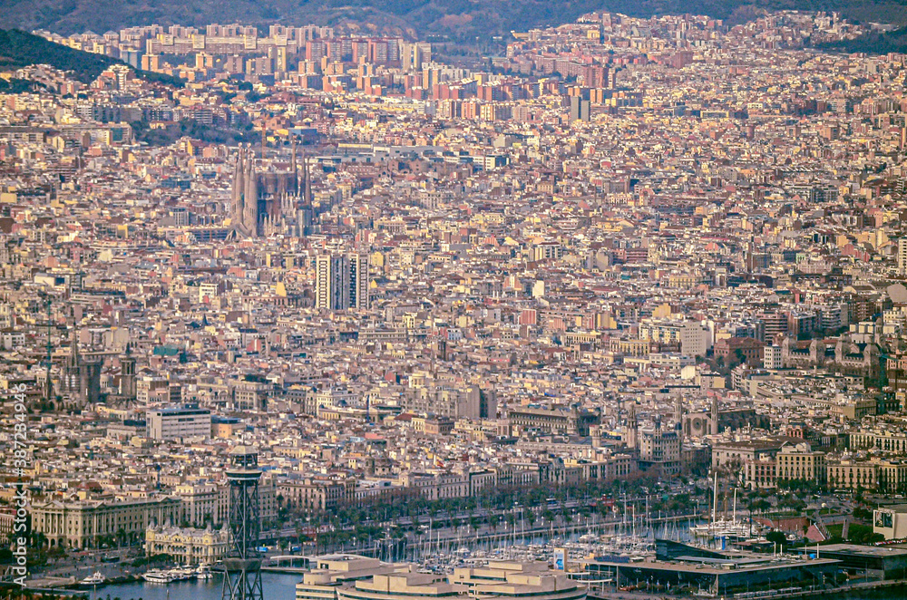 Barcelona city view from airplane