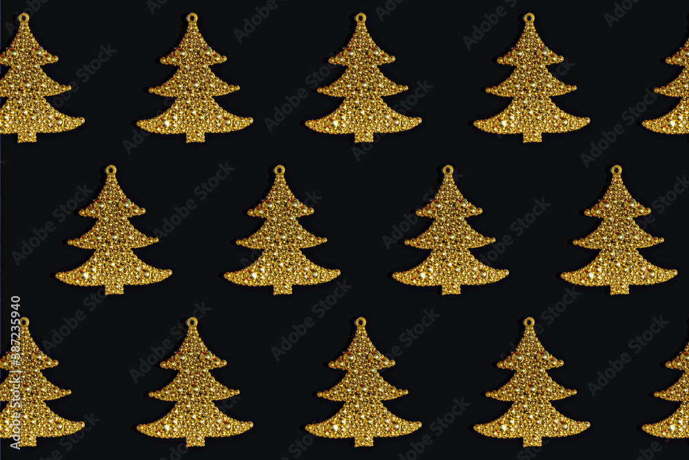 Obraz premium Christmas background, Golden spruce pattern on black background