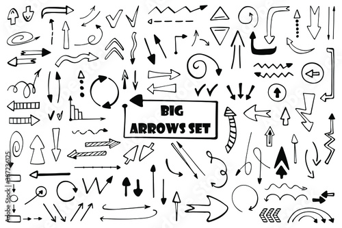 Big set of arrows hand-drawn.
Isolated arrows on a white background. Vector illustration.