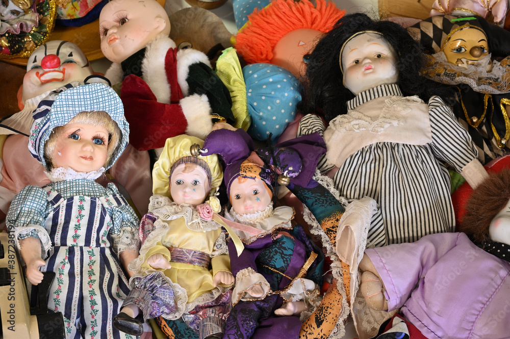 Dolls flea market group objects still life