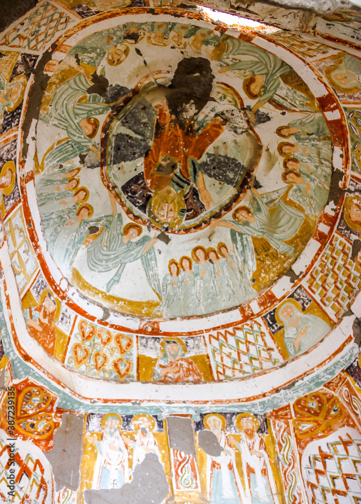 Early orthodox christian fresco in Daniel Pantonassa Church in  Ihlara Valley, Central Anatolia. Cappadocia, Turkey