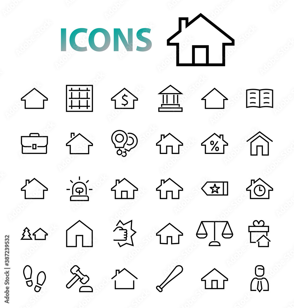 Simple set of line vector home icons. Contains house symbols at interest, infuse house and more. Editable stroke. 480x480 pixels perfect Simple set of line vector home icons. Contains house symbols at interest, infuse house and more. Editable stroke. 480x480 pixels perfect