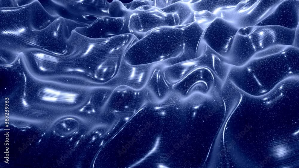 Stylish festive abstract black bg. Fantastical looped background, waves move on glossy surface like landscape made of liquid blue wax with sparkles. Beautiful soft background with smooth animation 4k Stylish festive abstract black bg. Fantastical looped background, waves move on glossy surface like landscape made of liquid blue wax with sparkles. Beautiful soft background with smooth animation 4k