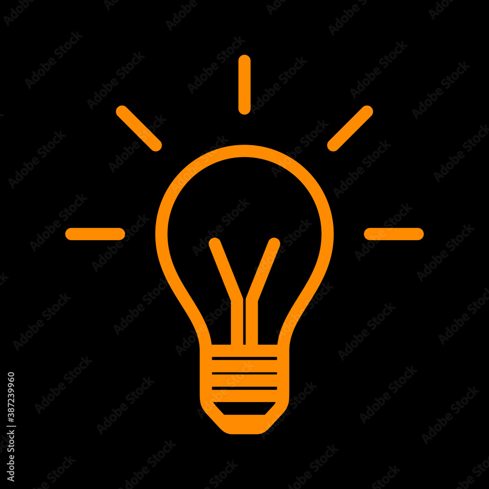 Yellow Light Bulb line icon isolated on black background/ Flat style vector illustration Yellow Light Bulb line icon isolated on black background/ Flat style vector illustration