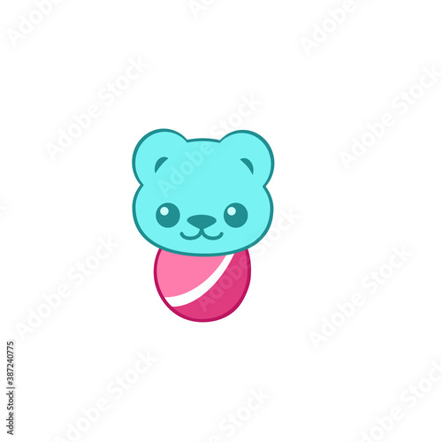 funny blue baby bear in pink swaddling clothes, sticker for printing, emoticon for social networks, mascot, vector eps 10 isolated on white cute toy for kids