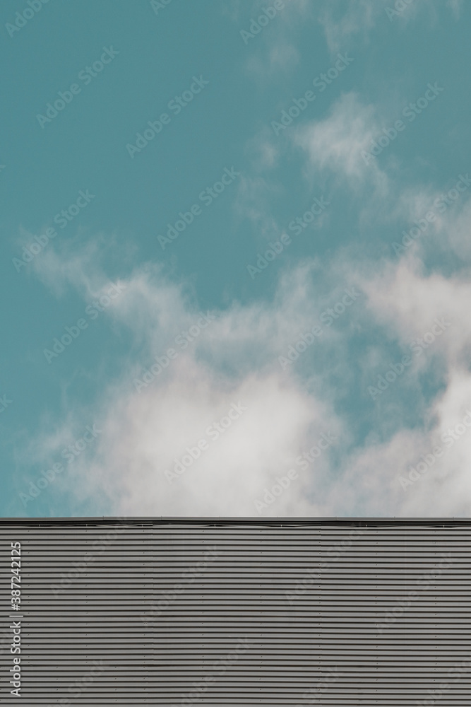 Urban Pattern. Abstract Architecture Photography. Teal Blue Sky.