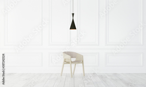 Futuristic lamp with chair in modern interior