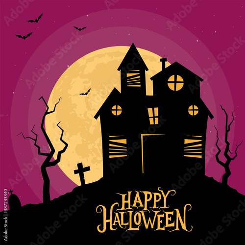 Happy halloween card with a horror house - Vector