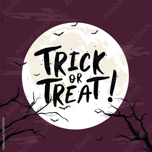 Trick or treat card. Halloween. Creepy graveyard. Scary cemetery - Vector