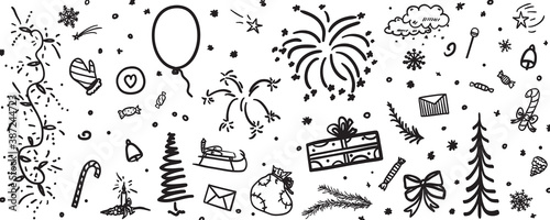 Holiday background. Hand drawn christmas elements. Abstract holiday pattern