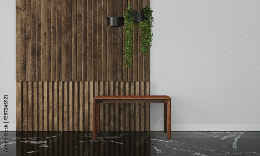 Obraz premium Modern workspace with desk and lamp in minimalistic interior