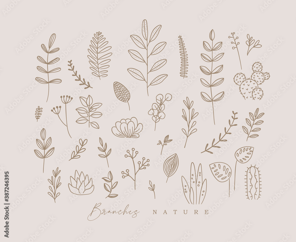 Floral leaves set beige Floral leaves set beige
