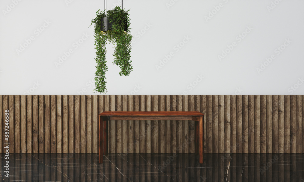 Fototapeta premium Modern workspace with desk and lamp in minimalistic interior