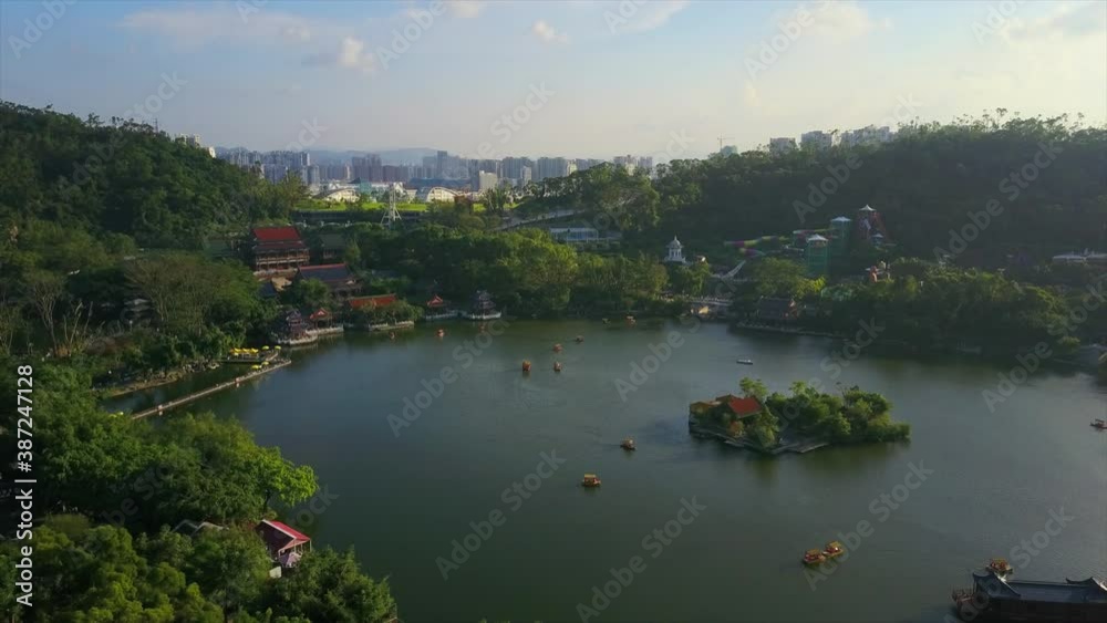 sunny day zhuhai famous new nuanming park lake aerial view 4k china sunny day zhuhai famous new nuanming park lake aerial view 4k china
