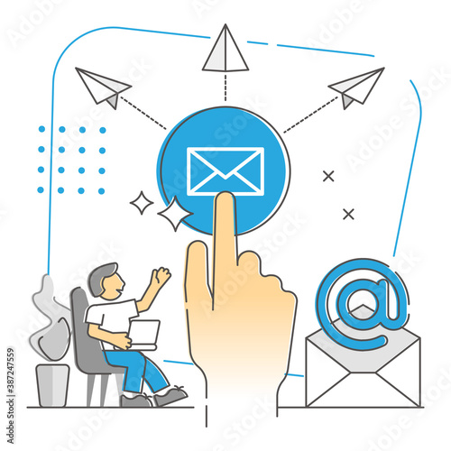 Sending e-mails as global widespread messaging monocolor outline concept