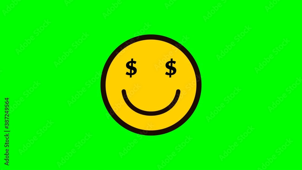 abstract love smile face Animation. with money dollar icon instead of eyes yellow smile face icon moving animation. 4K video on green background abstract love smile face Animation. with money dollar icon instead of eyes yellow smile face icon moving animation. 4K video on green background