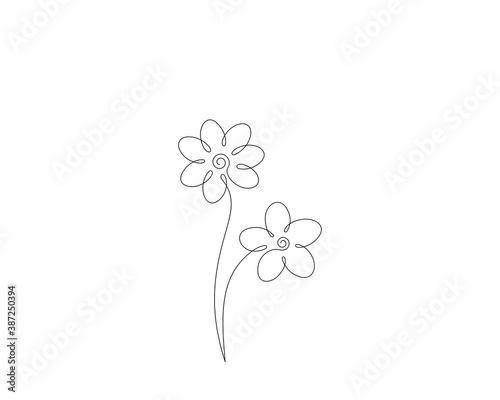 Two flowers doodle, continuous line art vector drawing 