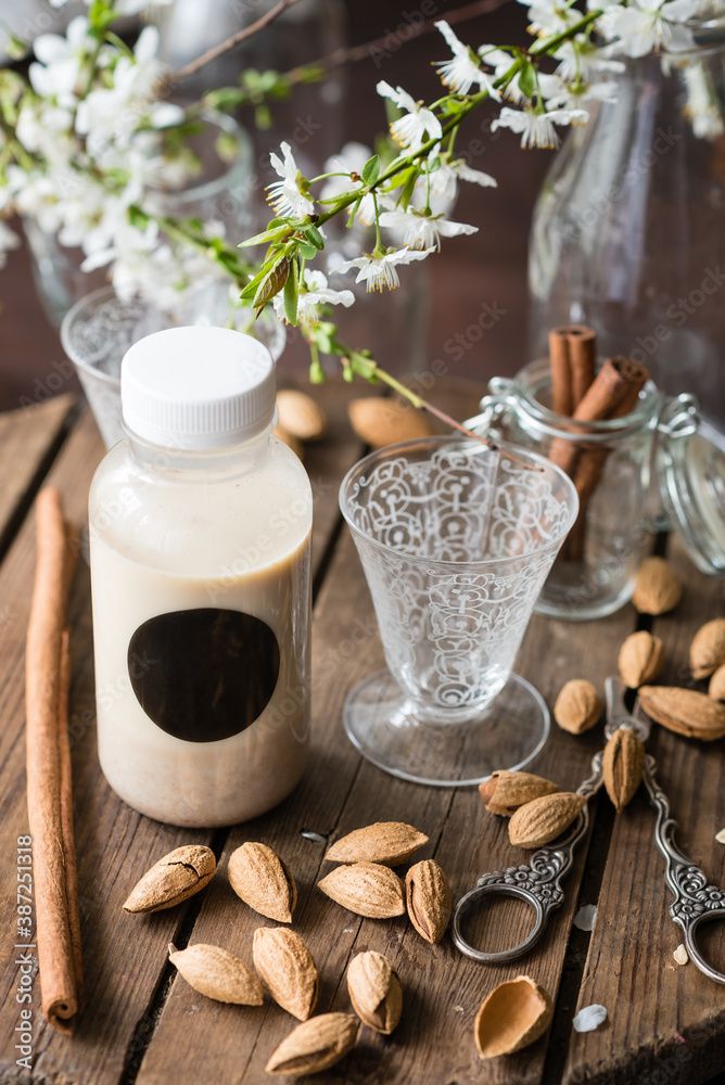 Homemade Almond Milk in Bottle