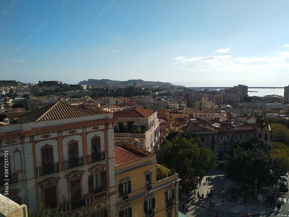 Top view of Cagliari from the Saint Remy bastion in Sardinia, Italy
