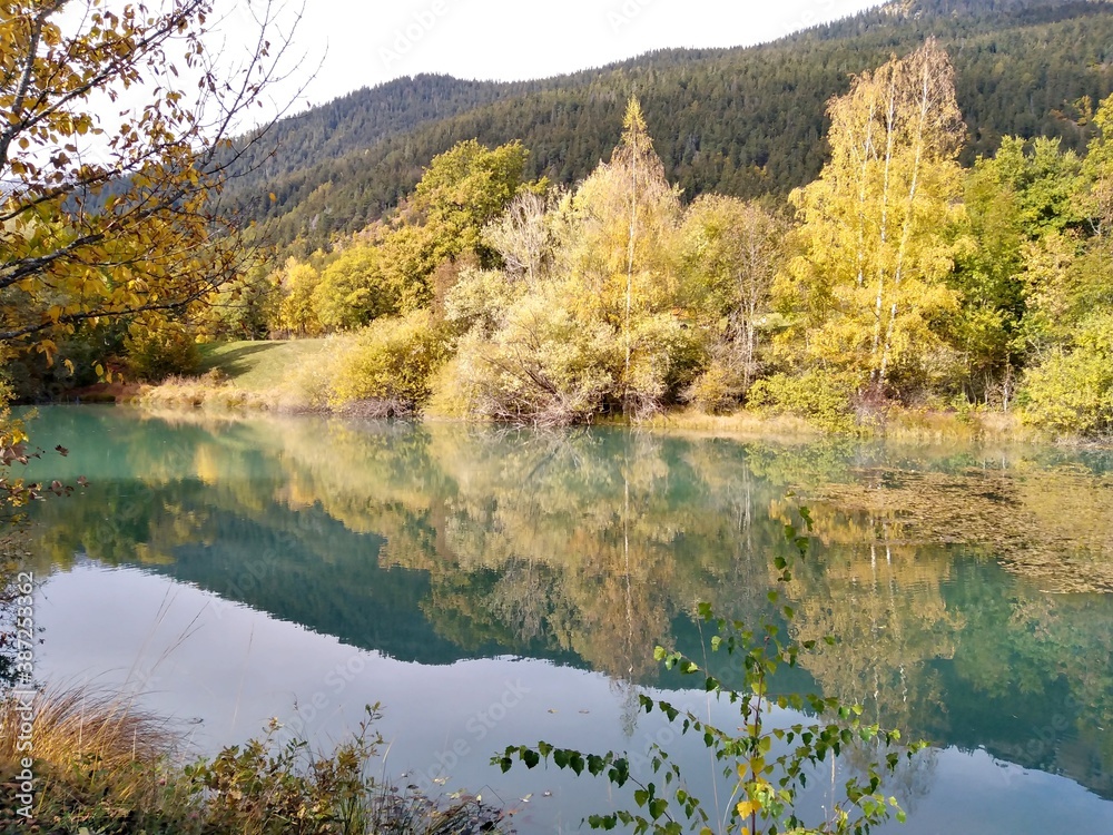autumn in the mountains lake landscape trees
paysage automnal de montagne lac et arbres