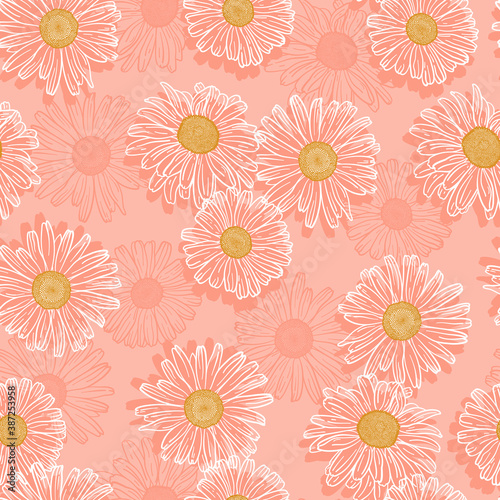 Vector Floral Seamless Pattern. Background of Outline Vintage Daisy  Chamomile  Camomile  Flowers. Hand drawn Flower Sketch Wallpaper