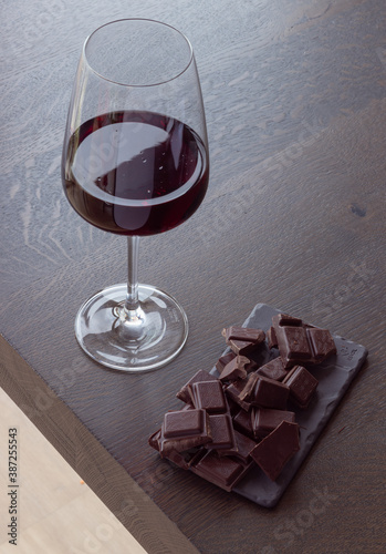 Dark chocolates and red wine for good mood photo