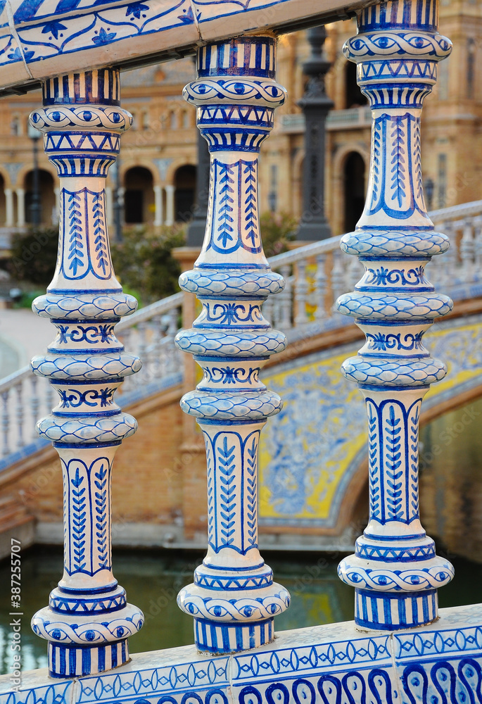 Plaza de España (Spain Square), Seville, Spain. Beautiful balustrade