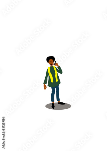 Illustration of a black man receiving a call while standing